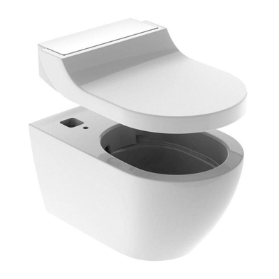 Geberit AquaClean Tuma Comfort Douchewc - spoelrandloos Wand geborsteld RVS afdekplaatje - met wandbediening - geborsteld wit glans