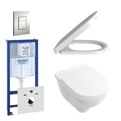 Villeroy & Boch O.Novo Pack WC - abattant à fermeture douce et à démontage rapide - plaque de déclenchement verticale/horizontale chrome mat - blanc