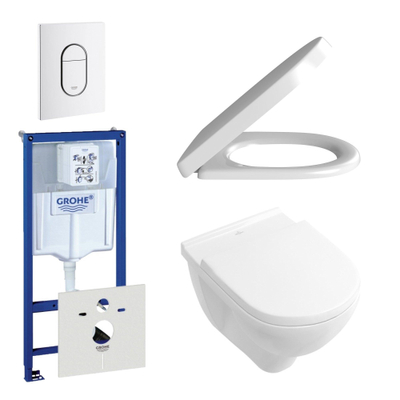 Villeroy en Boch O.Novo DirectFlush toiletset bestaande uit inbouwreservoir, directflush wandcloset met softclose en quick release toiletzitting en bedieningsplaat verticaal wit