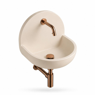 Saniclass Fuente Ensemble de lave-mains - 46.5x35x43.2cm - solid surface blanc cassé - robinet de lave-mains - bonde - siphon - cuivre brossé