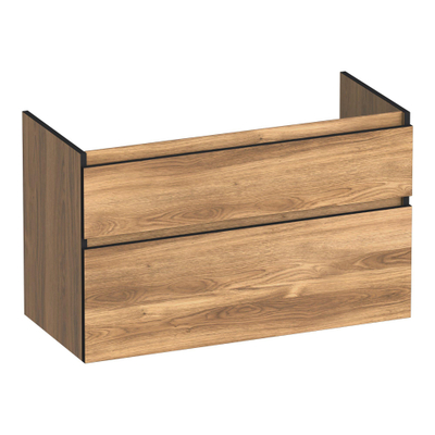 BRAUER Delight Edge meuble de salle de bains sous-lavabo 100 2 tiroirs softclose - sans poignées - 1 découpe pour siphon - Honey