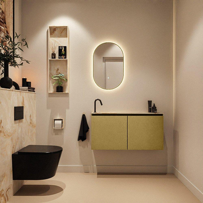 MONDIAZ TURE-DLUX Meuble toilette - 100cm - Oro - EDEN - vasque Frappe - position gauche - 1 trou de robinet