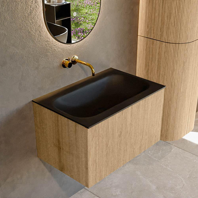 MONDIAZ KURVE 70cm Meuble salle de bain - couleur Oak - 1 tiroir - vasque BIG SMALL centre - sans trous de robinet - Urban