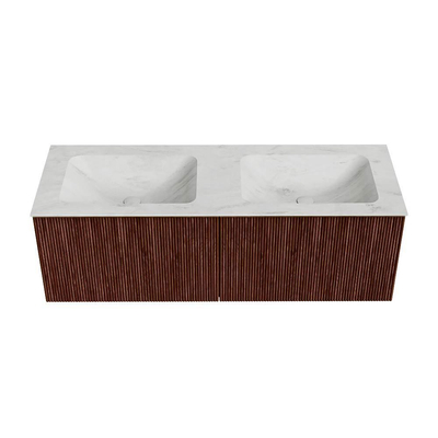 Mondiaz KURVE-DLUX Badkamermeubelset - 130x46x40cm - 2 lade - wastafel solid surface - dubbel - zonder kraangat - Ruby