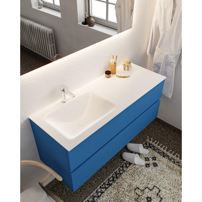 Mondiaz VICA ensemble de meuble de salle de bain - 120cm - meuble sous-vasque jeans - 2 tiroirs - lavabo cloud gauche - 1 trou de robinet - miroir LED - version XL 60cm haut