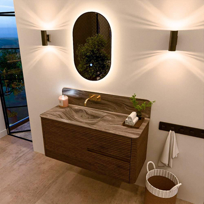 Mondiaz CIRO-DLUX Ensemble de meubles de salle de bains - 110x45x50cm - vasque solid surface Sombra - 1 bassin à gauche - sans trous de robinet - 2 tiroirs - Dusk