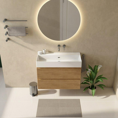 Saniclass Holz Atelier Badkamermeubelset - 100x45x72cm - Legend keramische wastafel mat wit - 1 wasbak - zonder kraangat - 2 lades - mat eiken natural (hout)