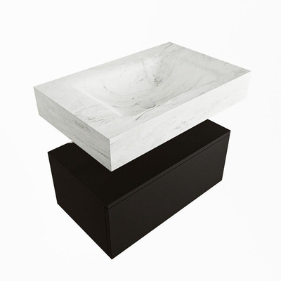 Mondiaz ALAN-DLUX Ensemble de meuble - 70cm - meuble Urban mat - 1 tiroir - Lavabo Cloud Opalo suspendu - vasque Centre - 1 trou de robinet