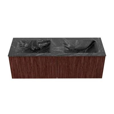 Mondiaz KURVE-DLUX Ensemble meuble de salle de bains - 130x46x40cm - 2 tiroirs - lavabo solid surface - double - sans trou de robinet - Ruby