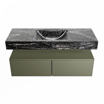 Mondiaz ALAN-DLUX Ensemble de meuble - 120cm - meuble Army mat - 2 tiroirs - Lavabo Cloud Lava suspendu - vasque Centre - 0 trous de robinet