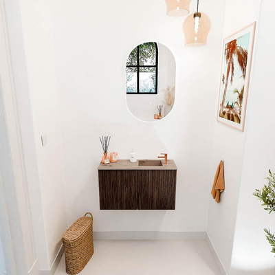 Mondiaz JOYA-DLUX 70cm toiletmeubel - kleur Walnut - Wastafel FAYE positie Rechts 1 kraangat kleur Arena.
