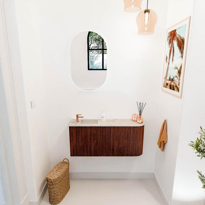 Mondiaz JOYA-DLUX 91.6cm toiletmeubel - ronding rechts kleur Ruby - Wastafel FAYE positie Links 1 kraangat kleur Frappe.