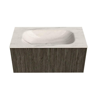 MONDIAZ KURVE-DLUX Meuble de salle de bains 90 cm couleur Shadow avec 1 tiroir et 0 portes. Lavabo BIG SMALL Milieu sans trou de robinet Meli.