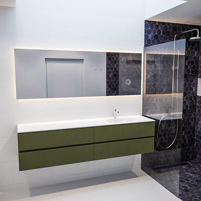 Mondiaz VICA ensemble de meuble de salle de bain - 200cm - meuble sous-vasque armée - 4 tiroirs - lavabo lune droite - 1 trou de robinet - miroir LED - version XL 60cm de haut