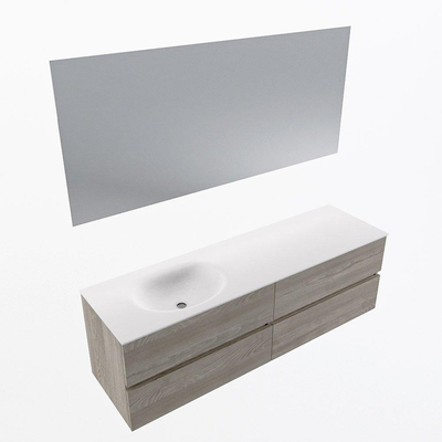 Mondiaz Vica ensemble de meuble de salle de bain - 160cm - meuble sous-vasque marron clair gris - 4 tiroirs - lavabo lune gauche - 1 trou de robinet - couleur talc - miroir LED - version XL 60cm haut