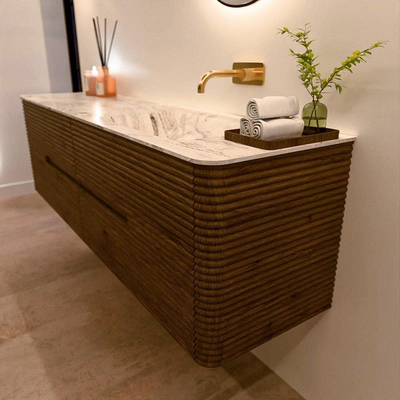 Mondiaz CIRO-DLUX Badkamermeubelset - 170x45x50cm - Solid surface wastafel Glace - 1 wasbak Rechts - zonder kraangaten - 4 lades - Dusk