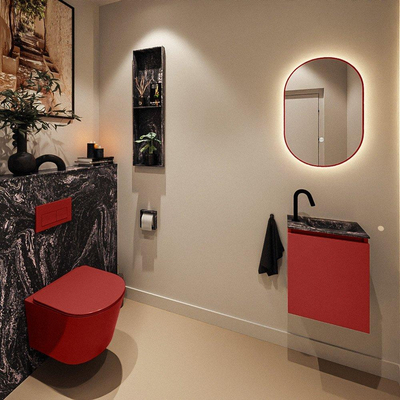 MONDIAZ TURE-DLUX 40cm toiletmeubel Fire. EDEN wastafel Lava positie rechts. Met 1 kraangat.