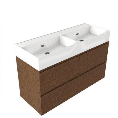 Saniclass Holz Pure Ensemble de meubles de salle de bains - 120x45x72cm - lavabo Legend en céramique blanc - 2 vasques - sans trous de robinet - 4 tiroirs - walnut pure mat (bois)