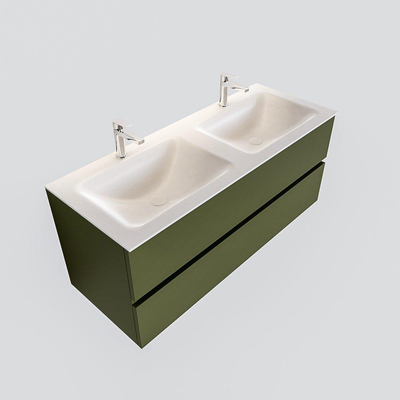 MONDIAZ VICA Badkamermeubelset - 120cm - 2 lades - wasbak Cloud dubbel - 2 kraangaten - solid surface army