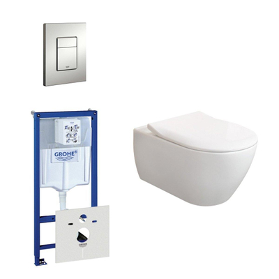 Villeroy & Boch Subway 2.0 ViFresh toiletset - met slimseat - softclose en quick release en bedieningsplaat horizontaal verticaal - mat chroom (wit)