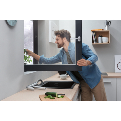 Hansgrohe M42 M423-H120 Mitigeur de cuisine 1 trou pour installation devant fenêtre avec bec pivotant 360° rabattable chrome