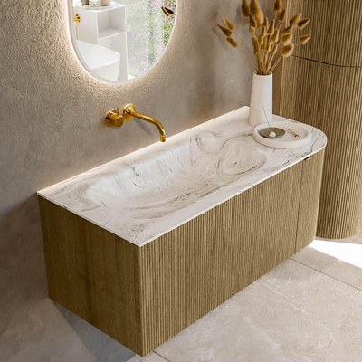 Mondiaz KURVE-DLUX Badkamermeubelset - 105x46x40cm - 1 lade - 1 deur - wastafel solid surface - links - zonder kraangat - Dusk