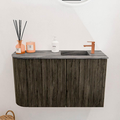 Mondiaz JOYA-DLUX 71.6cm toiletmeubel - ronding links kleur Shadow - Wastafel FAYE positie Rechts 1 kraangat kleur Sombra.