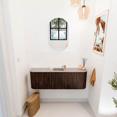 Mondiaz JOYA-DLUX 123.2cm toiletmeubel - ronding links en rechts kleur Walnut - Wastafel FAYE positie Midden 1 kraangat kleur Saba.