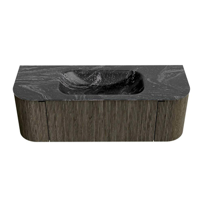 Mondiaz KURVE-DLUX Badkamermeubelset - 130x46x40cm - 1 lade - 2 deuren - wastafel solid surface - midden - zonder kraangat - Shadow