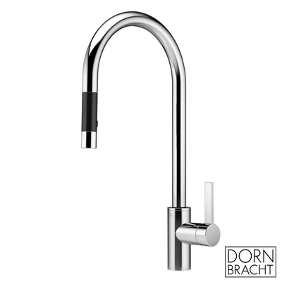 Dornbracht Tara Ultra Mitigeur de cuisine 1 trou avec bec haut rond extractible avec douchette orientable à 360° saillie 24 cm chrome