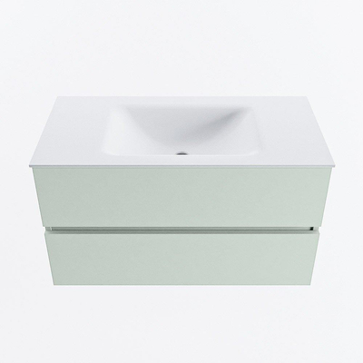 Mondiaz VICA ensemble de meuble de salle de bain - 90cm - meuble sous-vasque gris - 2 tiroirs - lavabo nuage milieu - 1 trou de robinet - version haute de 60cm - talc