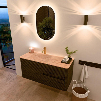Mondiaz CIRO-DLUX Badkamermeubelset - 110x45x50cm - Solid surface wastafel Saba - 1 wasbak Links - 1 kraangat - 2 lades - Shadow