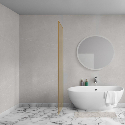 Aqua Vista Oria Cuadra zijwand - 90x200cm - met montageset - voor douchecabine - champagne glas - Geborsteld goud