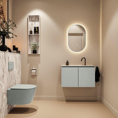 MONDIAZ TURE-DLUX Meuble toilette - 80cm - Greey - EDEN - vasque Glace - position centrale - 1 trou de robinet