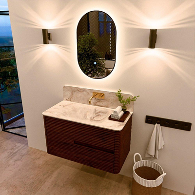Mondiaz CIRO-DLUX Ensemble de meubles de salle de bains - 90x45x50cm - Vasque solid surface Frappe - 1 lavabo au milieu - sans trous de robinet - 2 tiroirs - Ruby