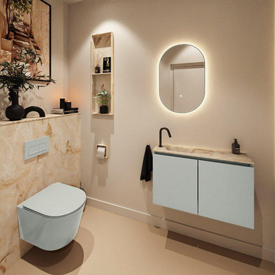 MONDIAZ TURE-DLUX Meuble toilette - 80cm - Greey - EDEN - vasque Frappe - position gauche - 1 trou de robinet