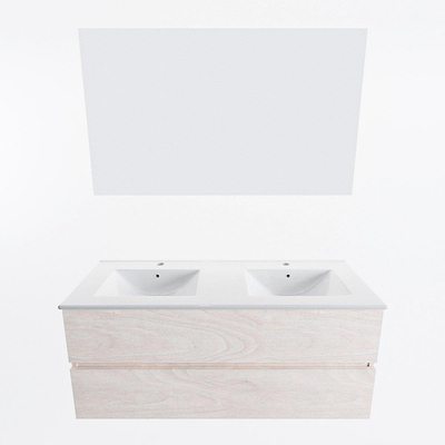 Mondiaz VICA ensemble de meuble de salle de bain - 120cm - meuble sous vasque en aggloméré - 2 tiroirs - lavabo denia double - 2 trous de robinet - couleur Blanc Brillant - miroir LED - version XL 60cm de haut