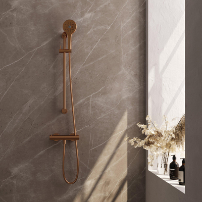 Brauer Copper Edition Douchekraan opbouw - glijstang - 1 functie - 2 gladde knoppen - handdouche rond 3 standen - PVD - geborsteld koper