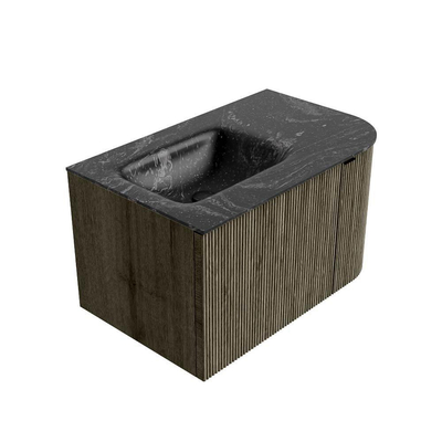 Mondiaz KURVE-DLUX Badkamermeubelset - 75x46x40cm - 1 lade - 1 deur - wastafel solid surface - links - zonder kraangat - Shadow