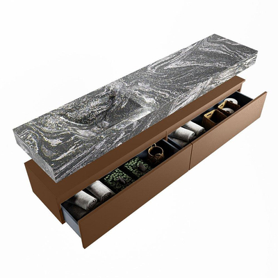 Mondiaz ALAN-DLUX Ensemble de meuble - 200cm - meuble Rust mat - 2 tiroirs - Lavabo Cloud Lava suspendu - vasque Gauche - 1 trou de robinet