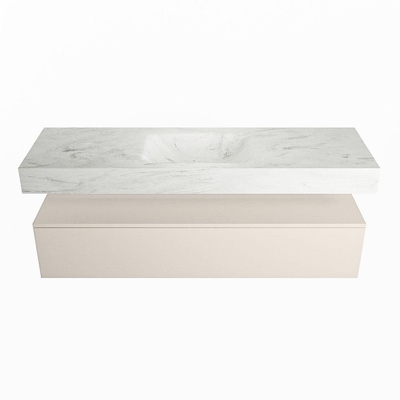 Mondiaz ALAN-DLUX Ensemble de meuble - 150cm - meuble Linen mat - 1 tiroir - Lavabo Cloud Opalo suspendu - vasque Centre - 0 trous de robinet