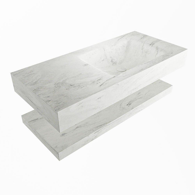 Mondiaz ALAN-DLUX Ensemble de meuble - 100cm - meuble Opalo mat - 0 tiroirs - Lavabo Cloud Opalo suspendu - vasque Droite - 0 trous de robinet