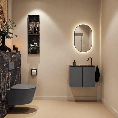 MONDIAZ TURE-DLUX 60cm toiletmeubel Dark Grey. EDEN wastafel Lava positie rechts. Met 1 kraangat.