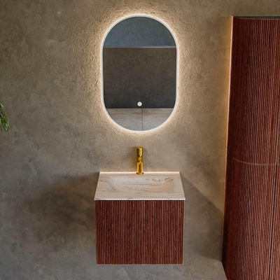 MONDIAZ KURVE-DLUX Meuble de salle de bains 50 cm couleur Ruby avec 1 tiroir et 0 porte. Lavabo GRUNNE Central 1 trou de robinet Nata.