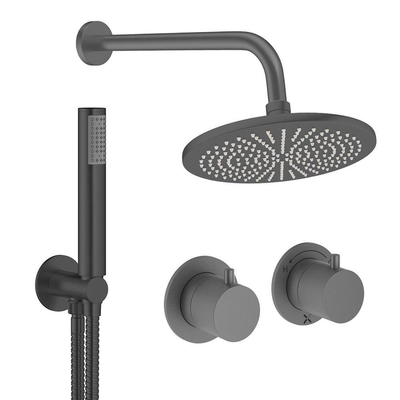 Crosswater Module Regendoucheset inbouw - 2 hendels - 30cm douchekop - handdouche - wandarm - gunmetal