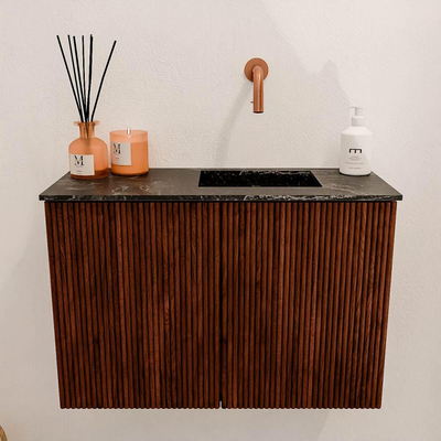 Mondiaz JOYA-DLUX 60cm toiletmeubel - kleur Ruby - Wastafel FAYE positie Rechts Zonder kraangat kleur Lava.