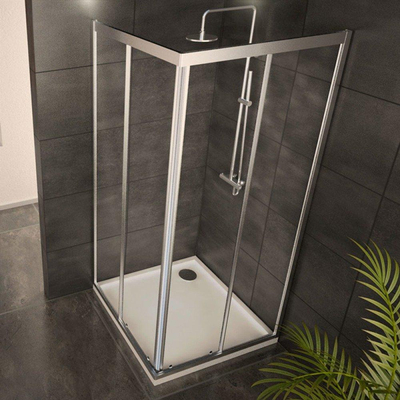 Adema Glass douchecabine vierkant met 2 schuifdeuren 80x80x185cm helder glas inclusief douchebak 4cm