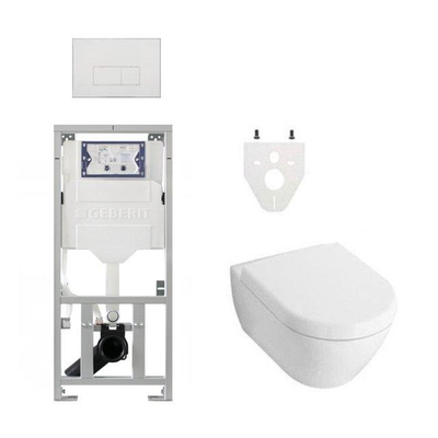 Villeroy & Boch Subway 2.0 DirectFlush toiletset - Geberit UP320 inbouwreservoir - softclose - QeramiQ Push glans wit bedieningsplaat - rechthoekige knoppen - white alpin