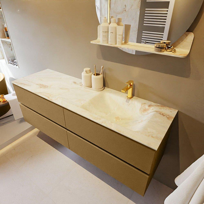 Mondiaz VICA-DLUX ensemble de meuble de salle de bain - 150cm - meuble sous-vasque oro - 4 tiroirs - lavabo encastré cloud droite - 1 trou de robinet - version haute de 60cm - frape