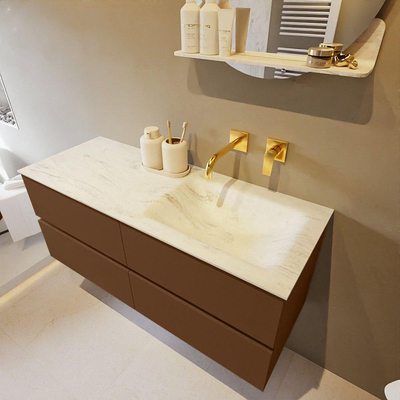 Mondiaz VICA-DLUX ensemble de meuble de salle de bain - 120cm - meuble sous-vasque repos - 4 tiroirs - lavabo encastrée cloud droite - sans trous de robinet - version haute de 60cm - opalo